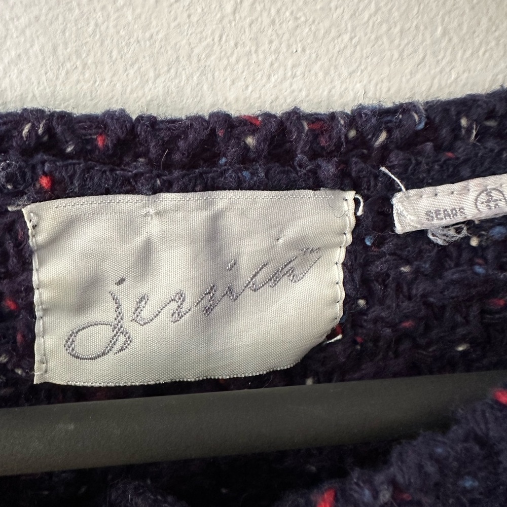 Vintage Navy Blue speckled confetti Cotton Sweater with Button Detail - Picture 3 of 7